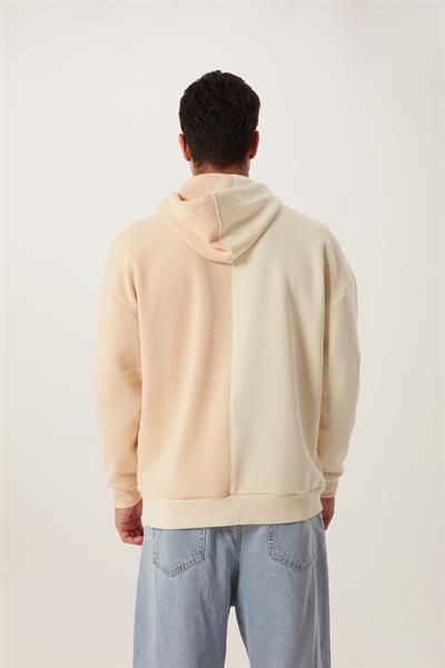 Erkek Parçalı 3 İplik Sweatshirt Ekru