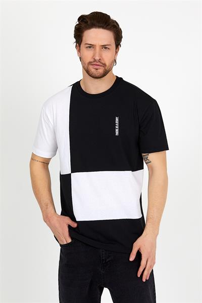 Erkek Parçalı Basic T-shirt Siyah-Beyaz