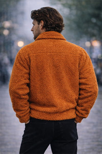Erkek Peluş Cep Detaylı Çıt Çıt Kapamalı Sherpa Ceket Tarçın