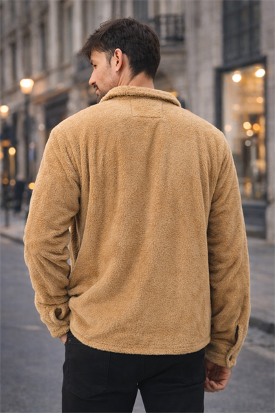 Erkek Peluş Yumuşak Dokulu Sherpa Ceket Camel