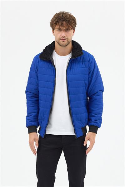Erkek Polar Yaka Kapitone Astarlı Ceket Mont Mavi