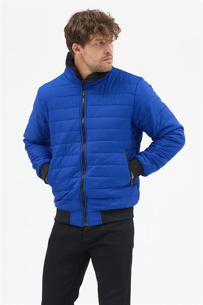 Erkek Polar Yaka Kapitone Astarlı Ceket Mont Mavi