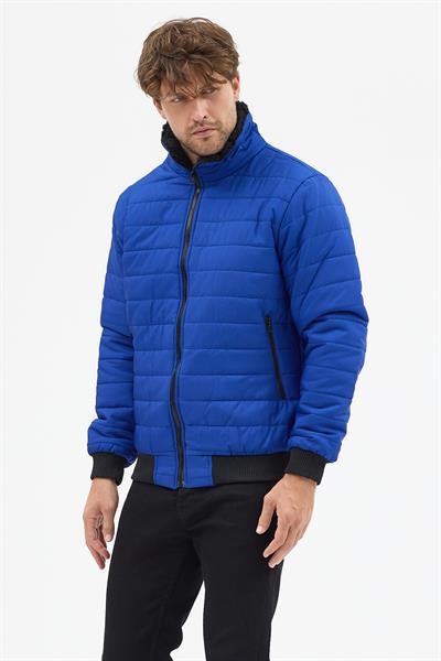 Erkek Polar Yaka Kapitone Astarlı Ceket Mont Mavi