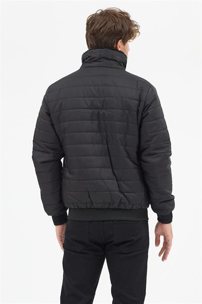 Erkek Polar Yaka Kapitone Astarlı Ceket Mont Siyah