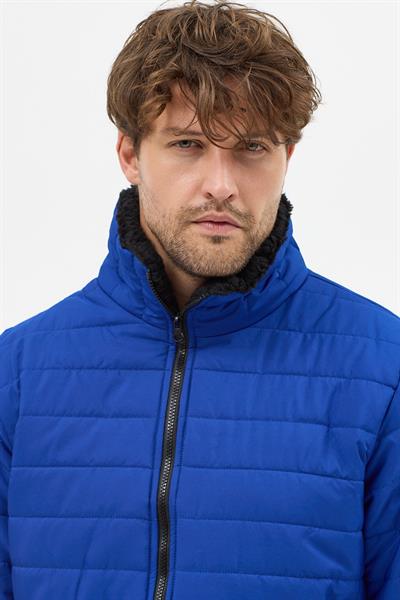 Erkek Polar Yaka Kapitone Astarlı Ceket Mont Mavi