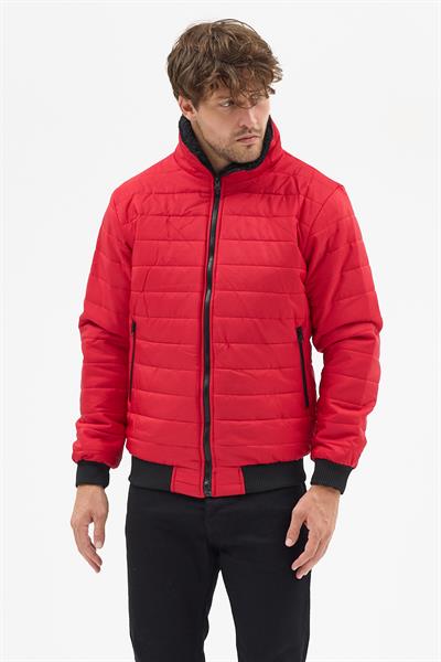 Erkek Polar Yaka Kapitone Astarlı Ceket Mont Kırmızı
