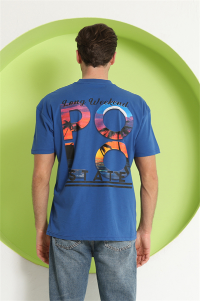 Erkek Polo Baskılı Oversize T-Shirt Saks