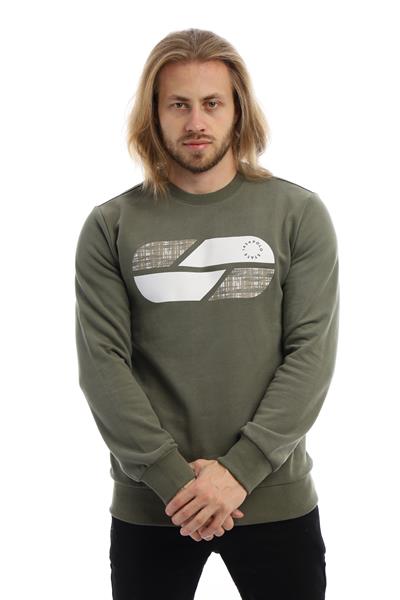 Erkek 3 İplik Pamuklu Baskılı Regular Fit Basic Bisiklet Yaka Yeşil Sweatshirt