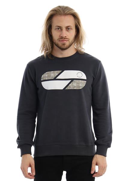 Erkek 3 İplik Pamuklu Baskılı Regular Fit Basic Bisiklet Yaka Füme Sweatshirt