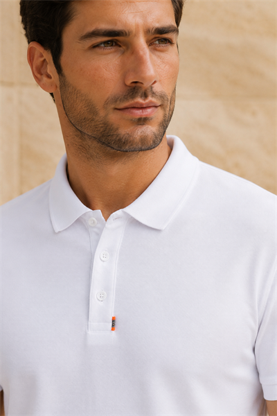 Erkek Polo Yaka Pike Kumaş Tişört Beyaz %100 Pamuk Regular Fit
