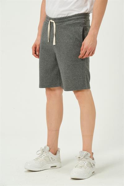 Erkek Regular Fit 3 İplik Kumaş Şort Antrasit Melanj