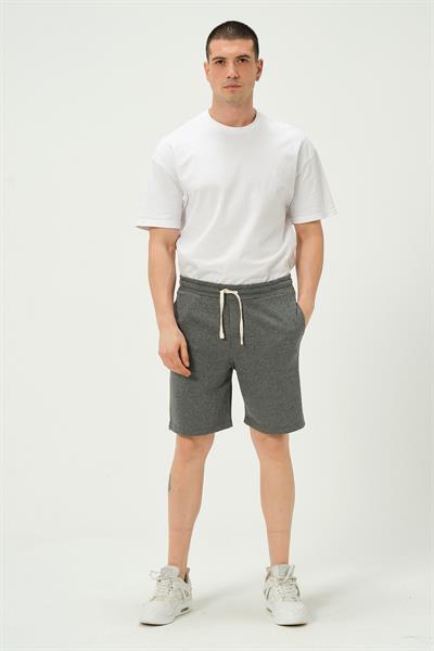 Erkek Regular Fit 3 İplik Kumaş Şort Antrasit Melanj