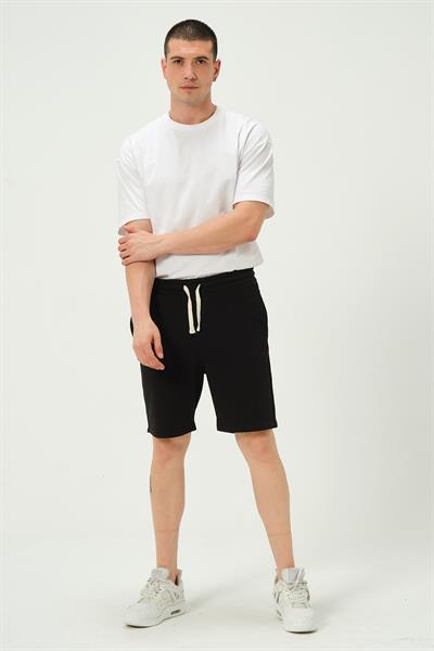 Erkek Regular Fit 3 İplik Kumaş Şort Siyah