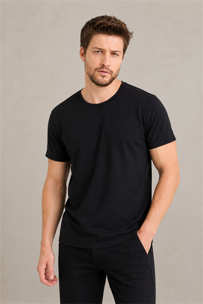 Erkek Regular Fit Bisiklet Yaka Basic 5li Siyah Tişört Paketi