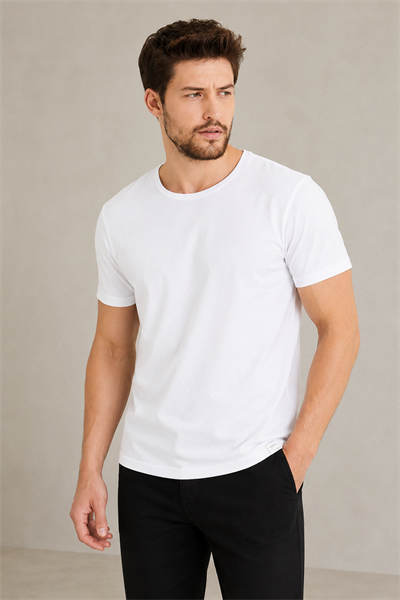 Erkek Regular Fit Bisiklet Yaka Basic 5li Tişört Paketi – Siyah-Beyaz-Kırmızı-Mavi-İndigo