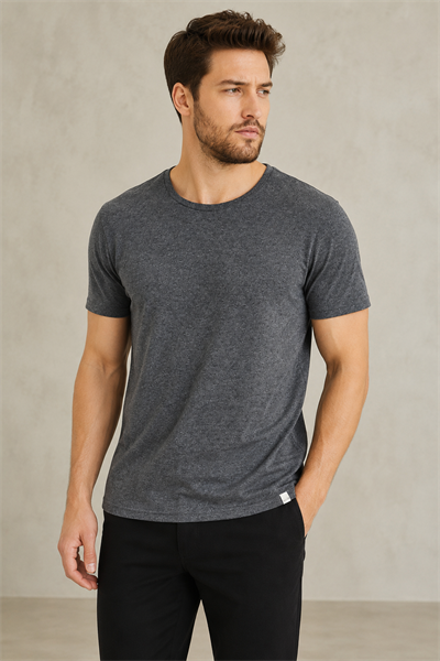 Erkek Regular Fit Bisiklet Yaka Basic 5li Tişört Paketi – Siyah-Antrasit-Turuncu-Saks-Haki
