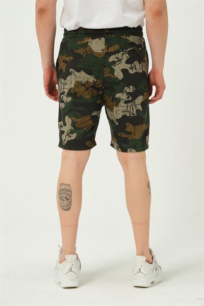 Erkek Regular Fit Kamuflaj Desenli 3 İplik Şort Kahverengi