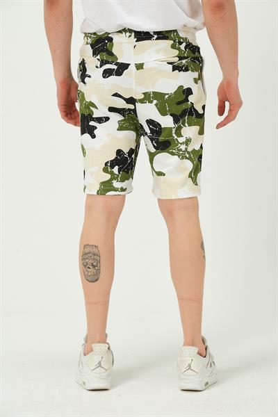 Erkek Regular Fit Kamuflaj Desenli 3 İplik Şort Yeşil