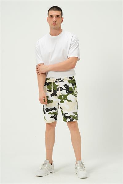 Erkek Regular Fit Kamuflaj Desenli 3 İplik Şort Yeşil