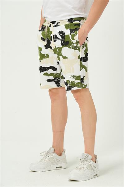 Erkek Regular Fit Kamuflaj Desenli 3 İplik Şort Yeşil