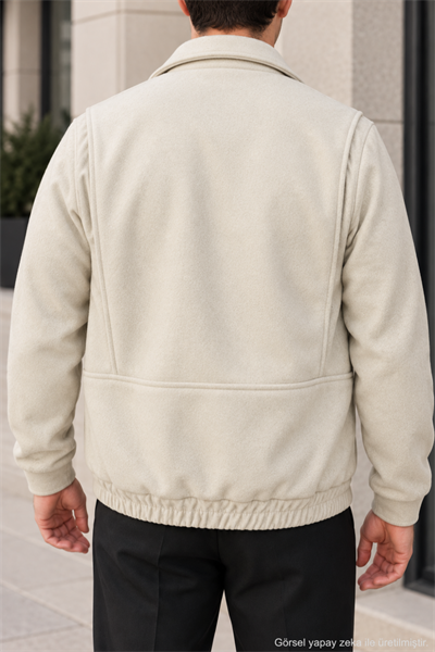 Erkek Regular Fit Kaşe Dokulu Düğmeli Ceket - Ekru Ekru