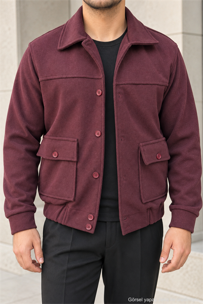 Erkek Regular Fit Kaşe Dokulu Düğmeli Ceket - Bordo Bordo