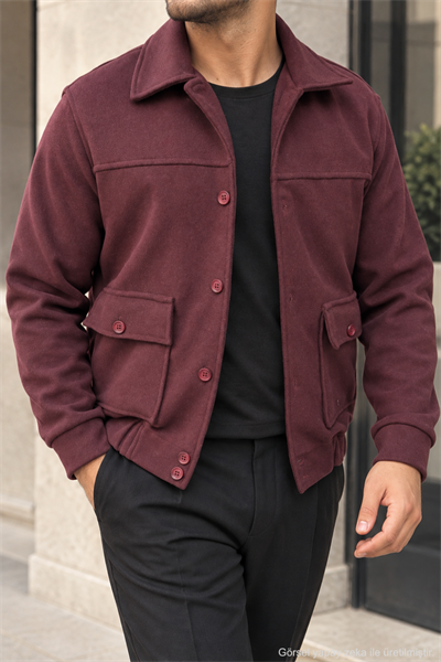 Erkek Regular Fit Kaşe Dokulu Düğmeli Ceket - Bordo Bordo