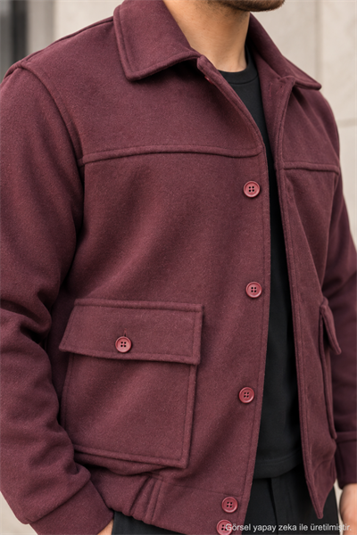 Erkek Regular Fit Kaşe Dokulu Düğmeli Ceket - Bordo Bordo