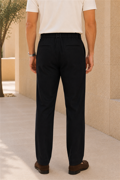 Erkek Regular Fit Keten Dokulu Çift Pileli Yazlık Pantolon - Siyah