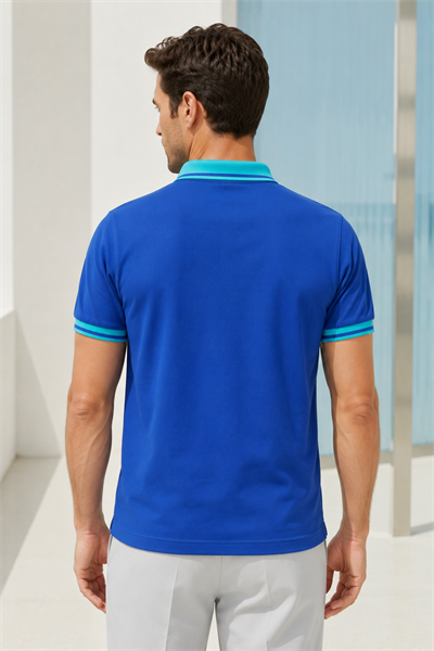 Erkek Regular Fit Nakışlı Kontrast Yaka Saks Polo Yaka Tişört