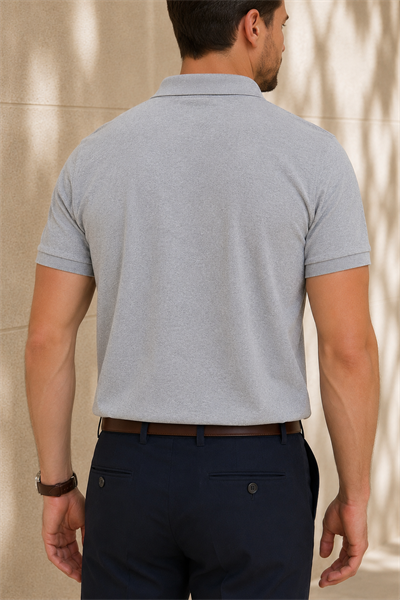 Erkek Regular Fit Polo Yaka Pike Kumaş Basic Tişört Gri Melanj