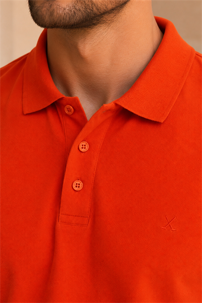 Erkek Regular Fit Polo Yaka Pike Kumaş Basic Tişört Turuncu