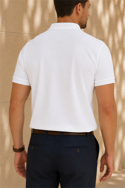 Erkek Regular Fit Polo Yaka Pike Kumaş Basic Tişört Beyaz