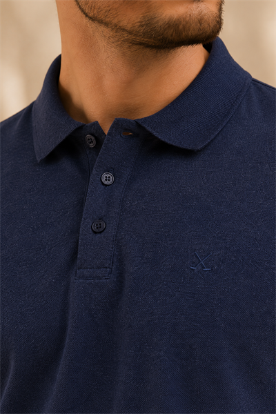 Erkek Regular Fit Polo Yaka Pike Kumaş Basic Tişört İndigo