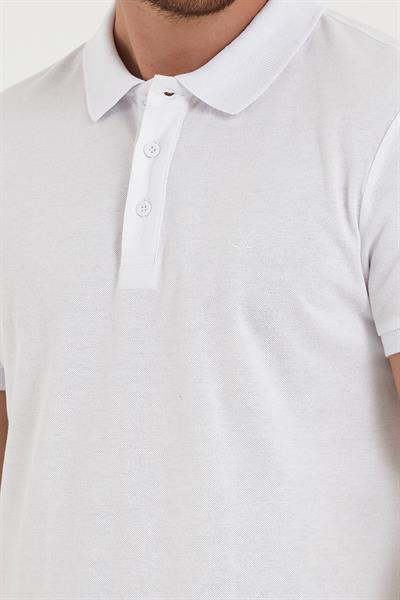 Erkek Regular Fit Polo Yaka Nakışlı T-shirt  Beyaz