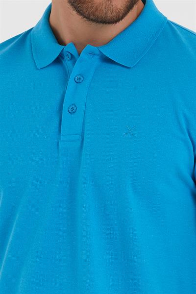 Erkek Regular Fİt Polo Yaka Nakışlı T-shirt  Mavi