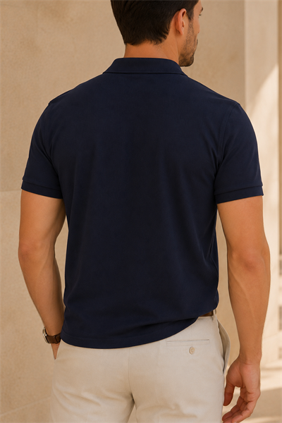Erkek Regular Fit Polo Yaka Pike Kumaş Basic Tişört Lacivert