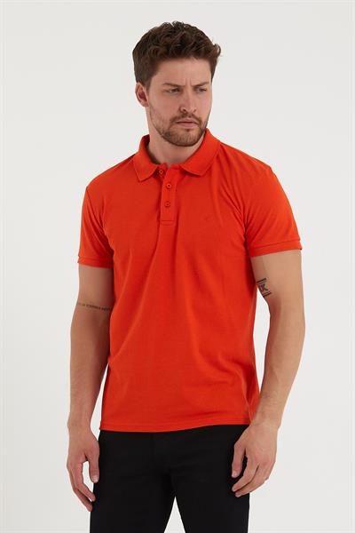 Erkek Regular Fit Polo Yaka Nakışlı T-shirt  Turuncu