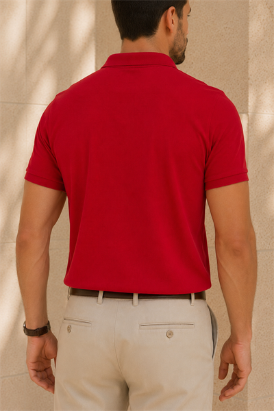 Erkek Regular Fit Polo Yaka Pike Kumaş Basic Tişört Kırmızı