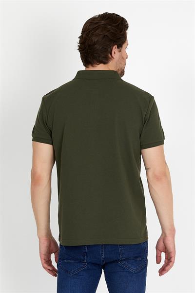Erkek Regular Fit Polo Yaka Nakışlı T-shirt  Haki