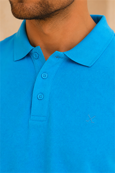 Erkek Regular Fit Polo Yaka Pike Kumaş Basic Tişört Mavi