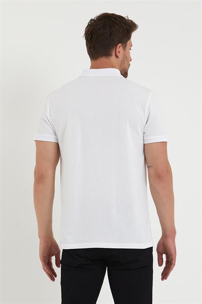Erkek Regular Fit Polo Yaka Nakışlı T-shirt  Beyaz
