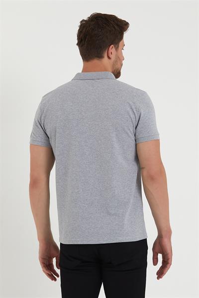 Erkek Regular Fit Polo Yaka Nakışlı T-shirt  Gri Melanj