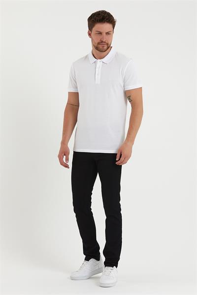 Erkek Regular Fit Polo Yaka Nakışlı T-shirt  Beyaz