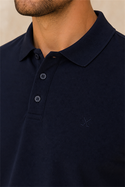 Erkek Regular Fit Polo Yaka Pike Kumaş Basic Tişört Lacivert
