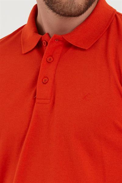 Erkek Regular Fit Polo Yaka Nakışlı T-shirt  Turuncu