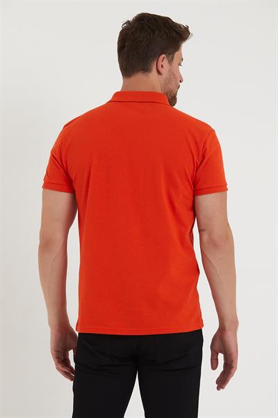 Erkek Regular Fit Polo Yaka Nakışlı T-shirt  Turuncu