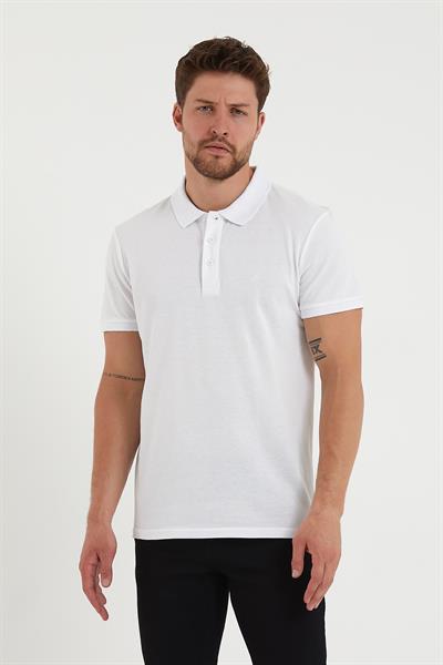Erkek Regular Fit Polo Yaka Nakışlı T-shirt  Beyaz