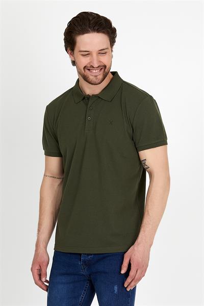 Erkek Regular Fit Polo Yaka Nakışlı T-shirt  Haki