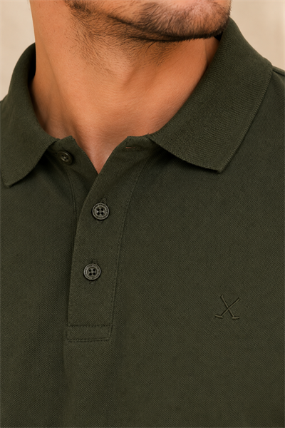 Erkek Regular Fit Polo Yaka Pike Kumaş Basic Tişört Haki